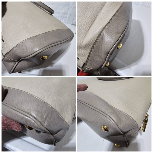 Pre owned Prada Pomenade Saffiano mediumTwo Tone Leather Dome Satchel Taupe - Picture 14 of 16